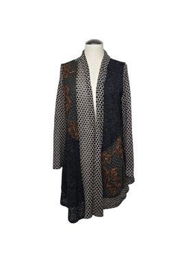 Fleur De Lis Mixed Media Knit Open Front Cardigan Floral M